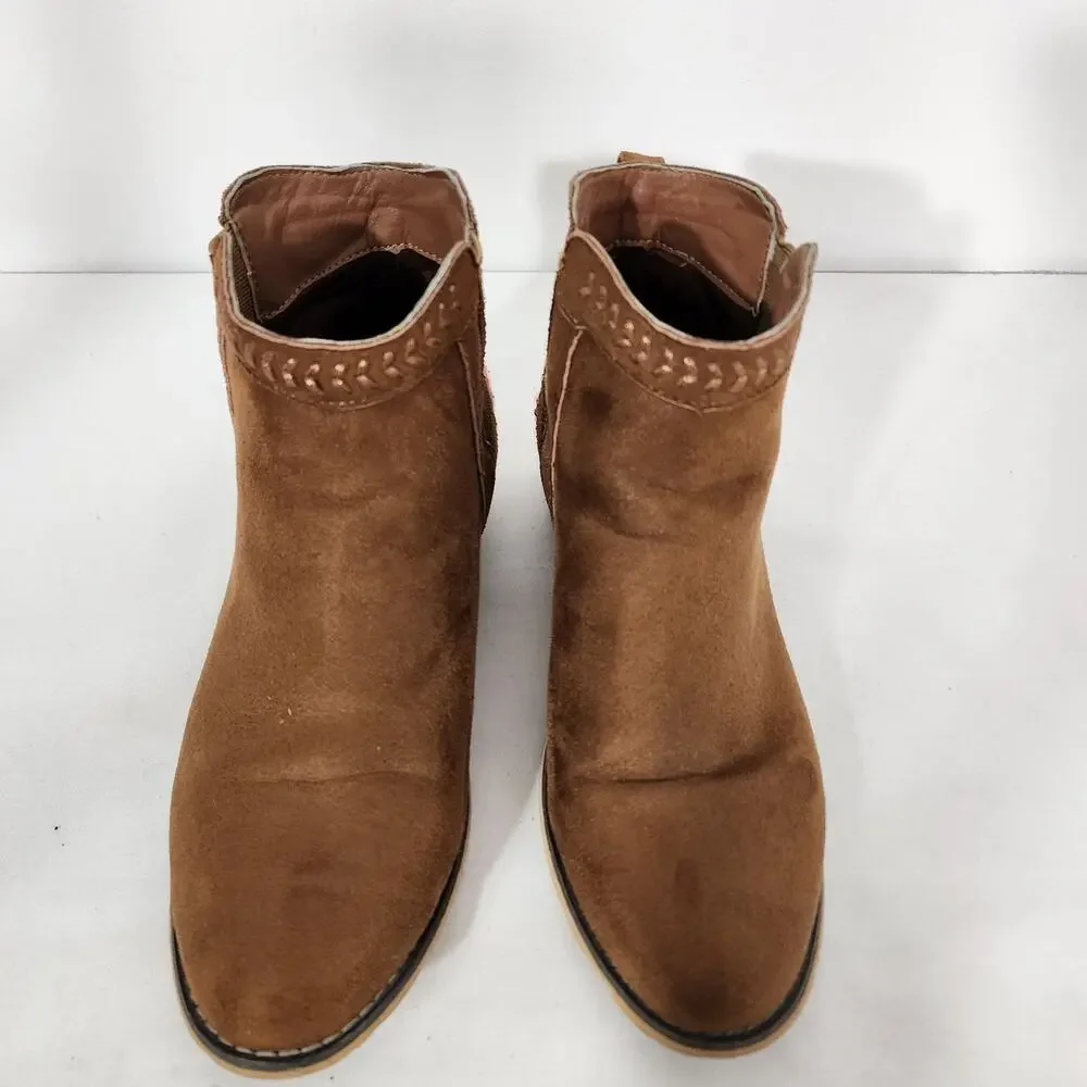 Tiara Los Angeles Womens Embroidered Floral Topa Ankle Boots 8.5M Camel Suede